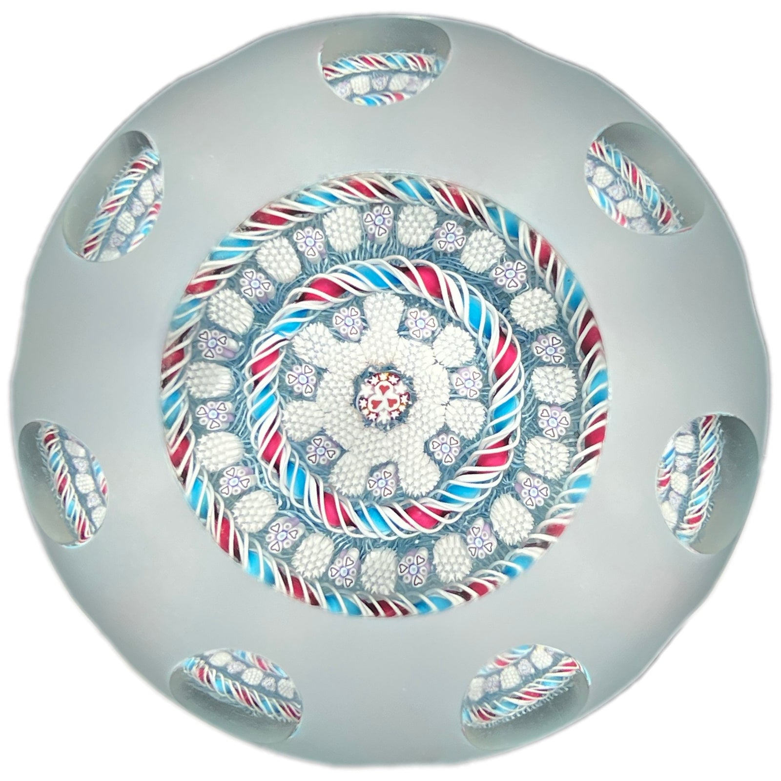 John Deacons 2018 Faceted Glass Art Paperweight Concentric Complex Millefiori W/ Double Torsade