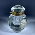 Antique Faceted Cut Glass Inkwell with Applied Flower Sulphide