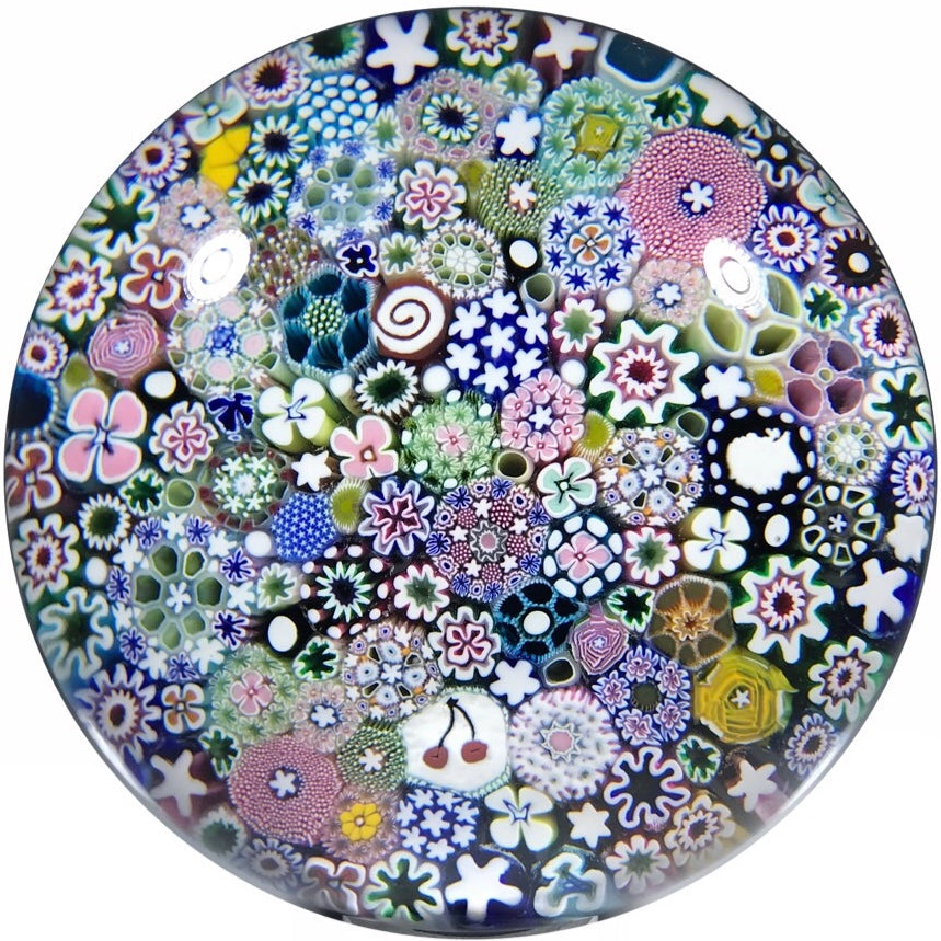 Large Damon MacNaught Art Glass Paperweight Closepack Millefiori with Silhouette Canes