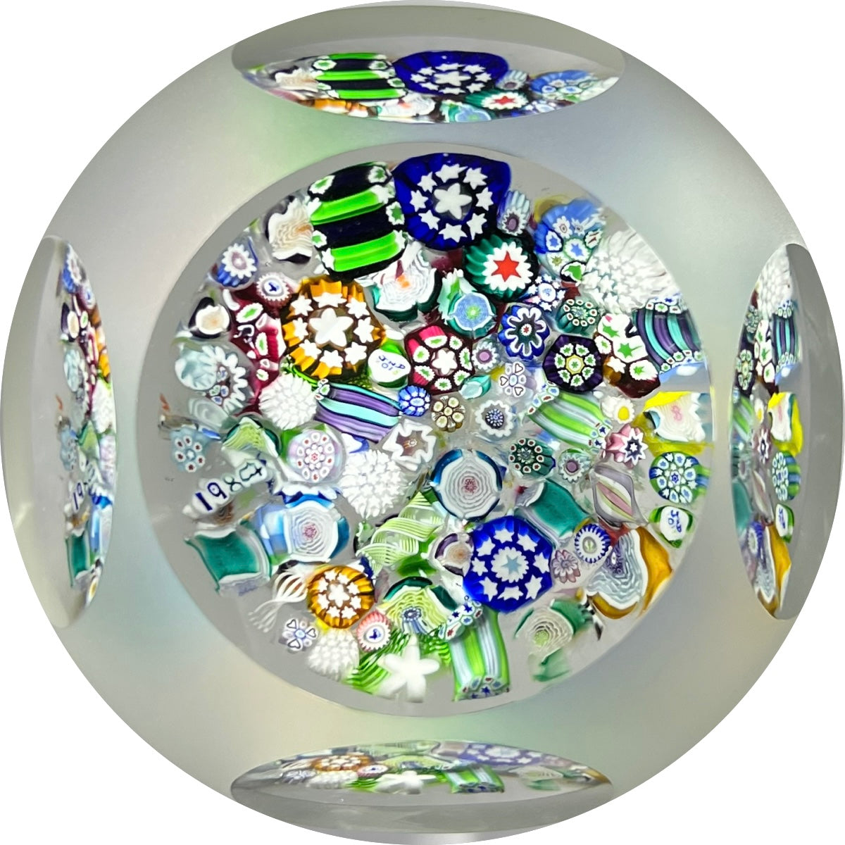 John Deacons 2018 Large Faceted Glass Art Paperweight Complex Millefiori End-of-Day Scramble