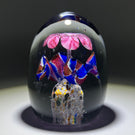Large Antique Czech Glass Art Paperweight Pink, Blue & Red Striped Trumpet Flowers