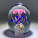 Large Antique Czech Glass Art Paperweight Pink, Blue & Red Striped Trumpet Flowers