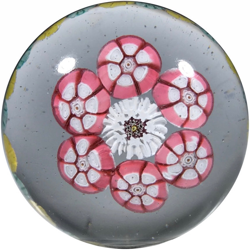 Antique St Mande Art Glass Paperweight Two Row Open Concentric Complex Millefiori