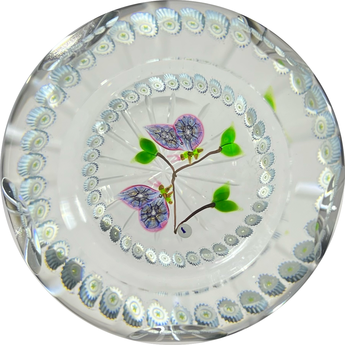 Limited Edition Caithness Whitefriars Glass Art Paperweight "Butterfly Duet" Millefiori Butterflies with Flamework Foliage