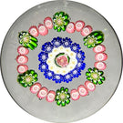 Antique Clichy Glass Art Paperweight Open Concentric Complex Millefiori with Rose Cane