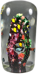 Jesse Taj 2005 Art Glass Paperweight Sculpture Large Coral Reef with  Murrine Fish & Turtle