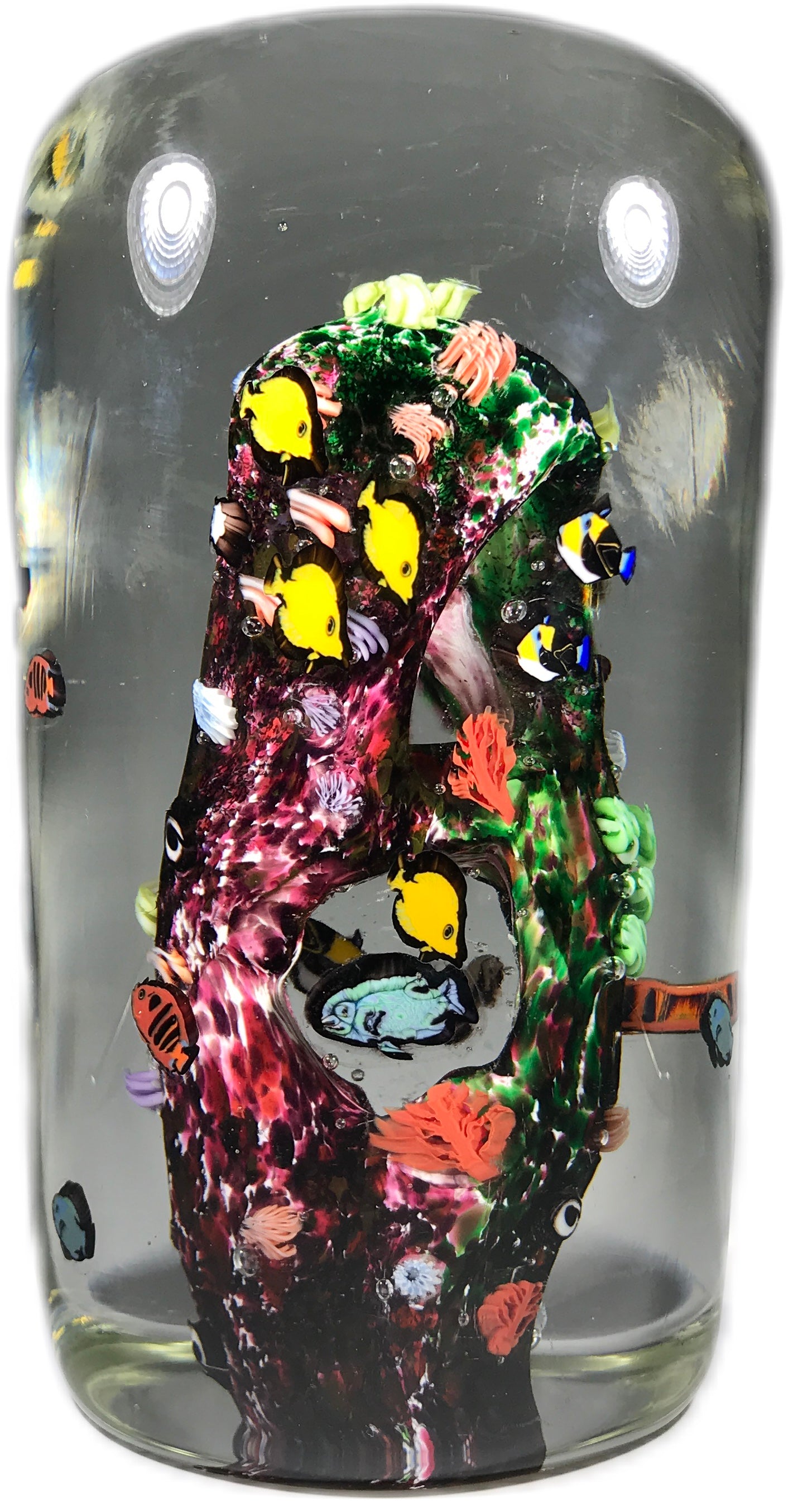Jesse Taj 2005 Art Glass Paperweight Sculpture Large Coral Reef with  Murrine Fish & Turtle