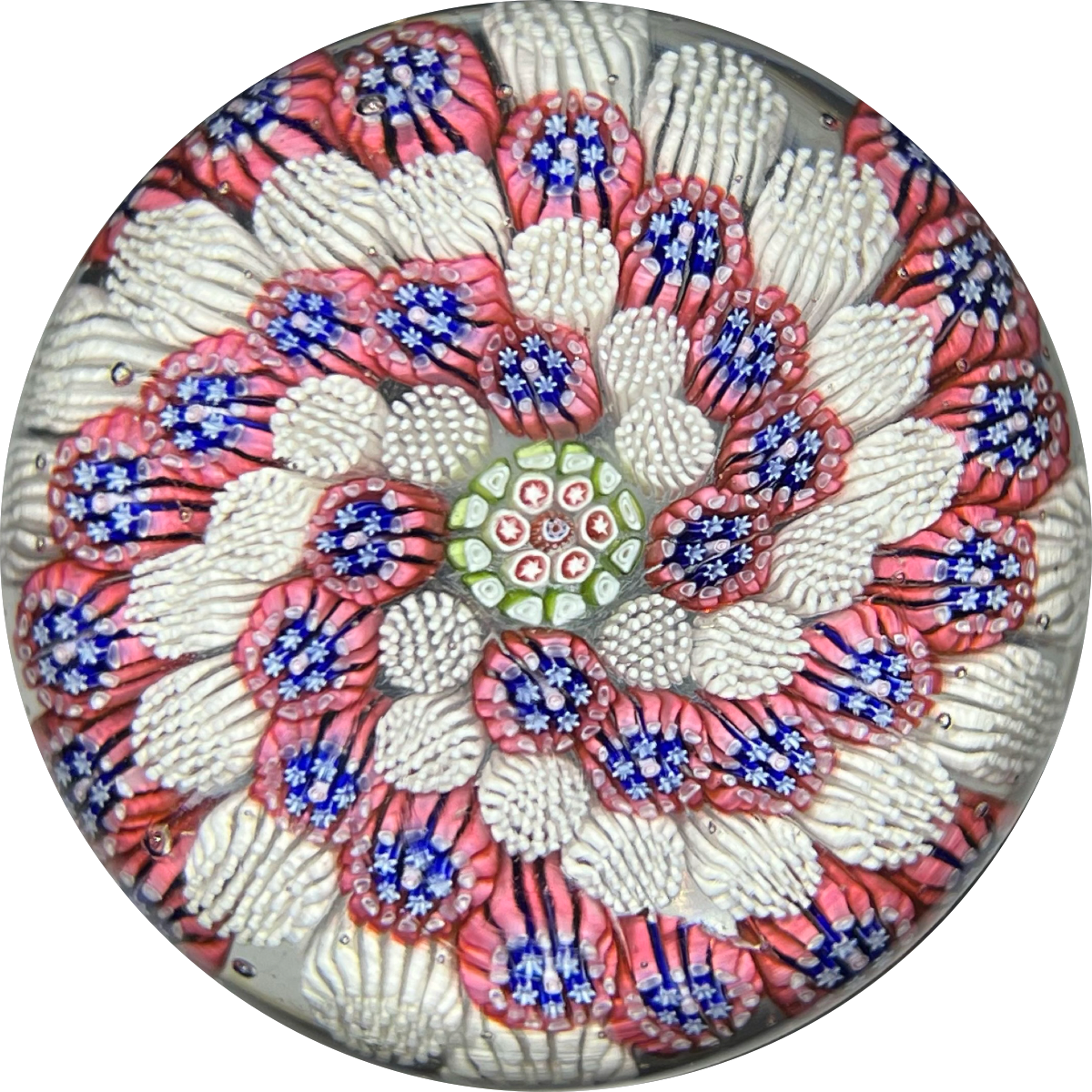 Unique Antique St. Mandé Glass Art Paperweight Spiral Patterned Complex Millefiori