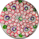 Large Antique Clichy Glass Art Paperweight Six Lobed Pink Garland with Purple & Green millefiori Accents