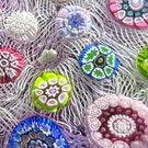 Perthshire Paperweights 1971 PP12 Open Concentric Millefiori on Upset White Muslin with Transparent Purple Ground