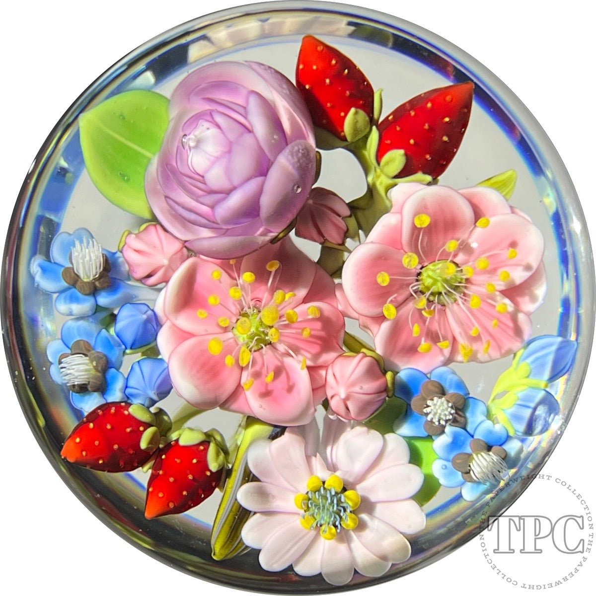 Clinton Smith 2022 Glass Art Paperweight Flamework Strawberry Flower Bouquet