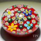 Drew Ebelhare & Sue Fox 2019 Glass Art Paperweight Patterned Flamework Flowers and Complex Millefiori on Red Ground