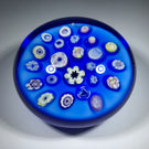 Vintage Pairpoint Art Glass Paperweight Spaced Complex Millefiori on Blue Ground