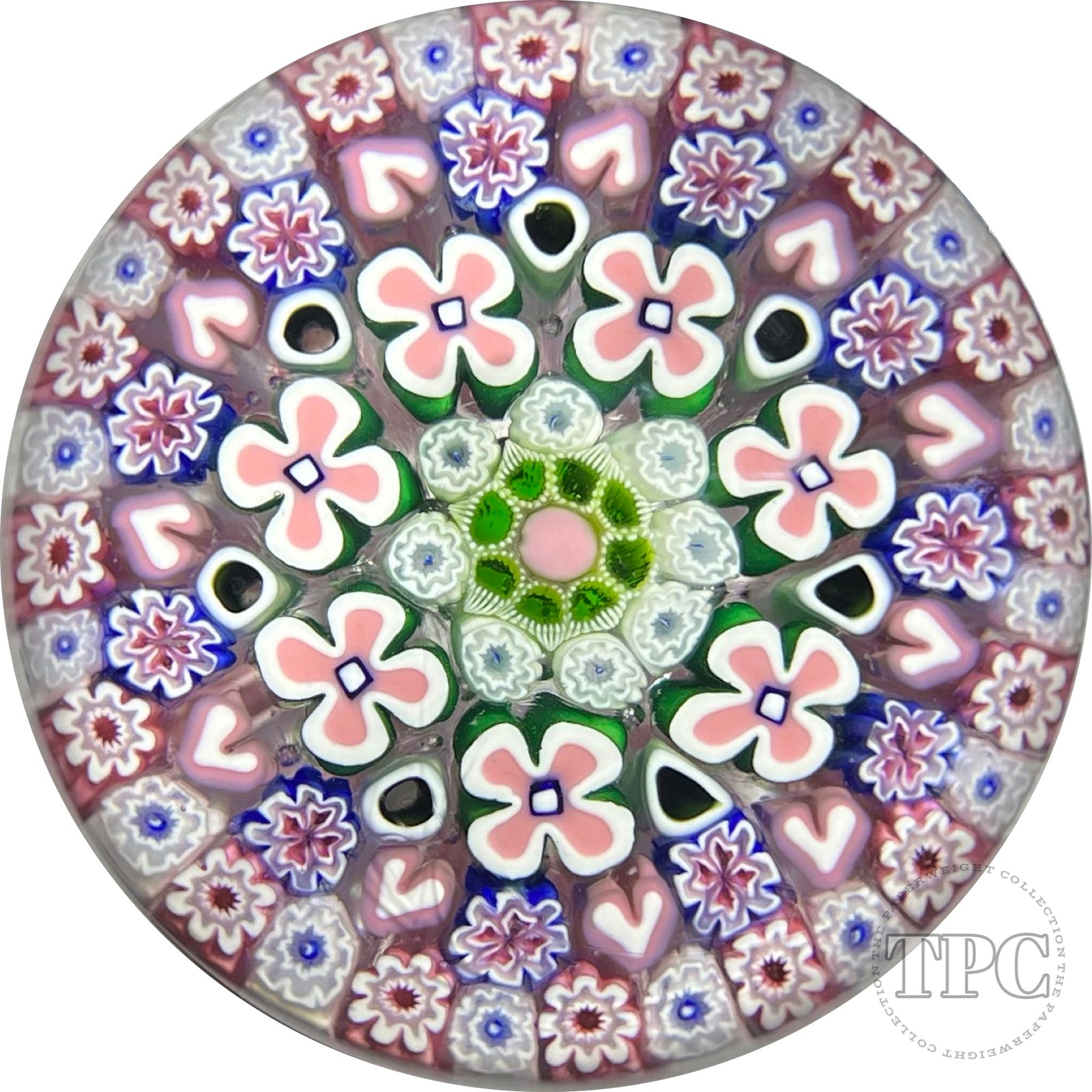 Damon MacNaught 2022 Glass Art Paperweight Complex Concentric Millefiori with Hearts in Staves