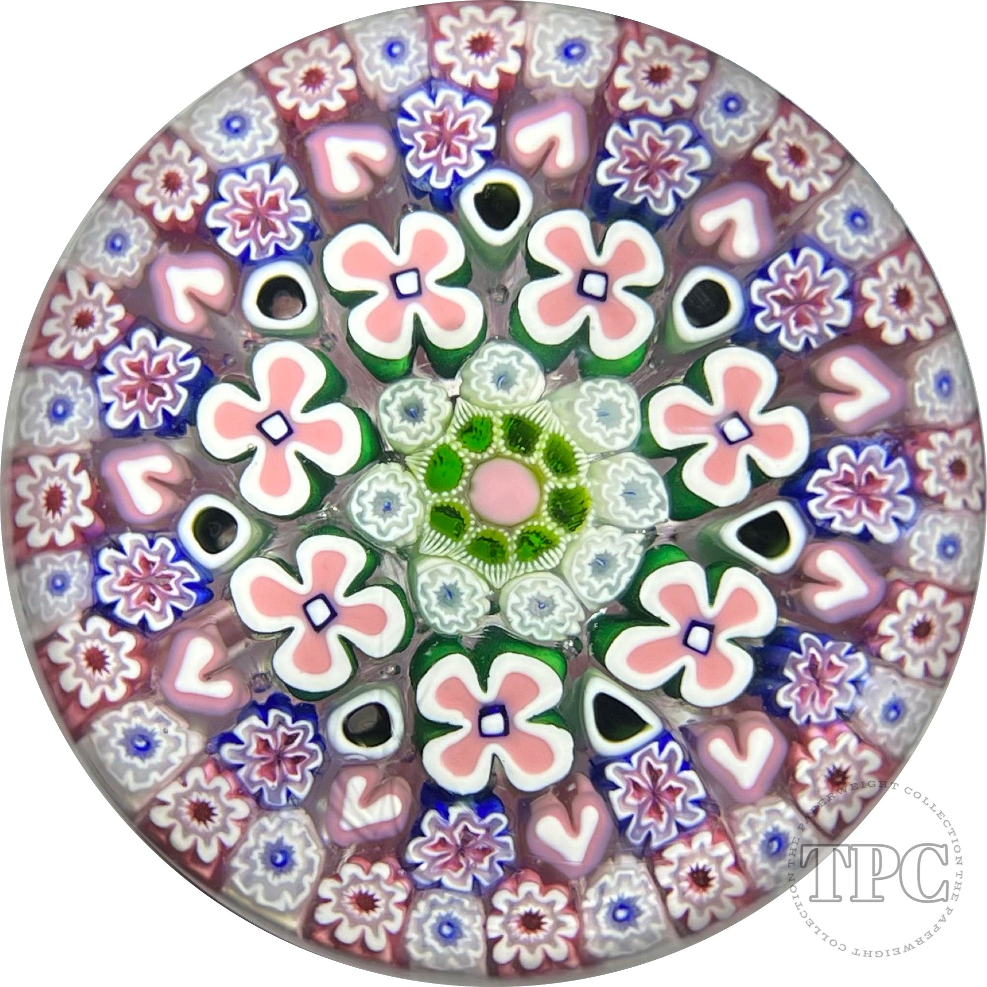 Damon MacNaught 2022 Glass Art Paperweight Complex Concentric Millefiori with Hearts in Staves