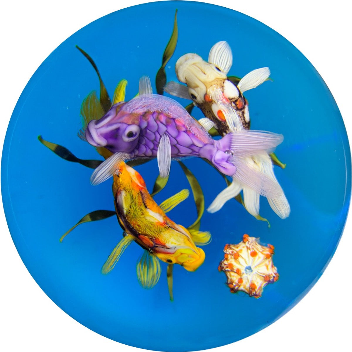 Ken Rosenfeld 2018 Lampwork Frenzy Of Fish On Transparent Blue