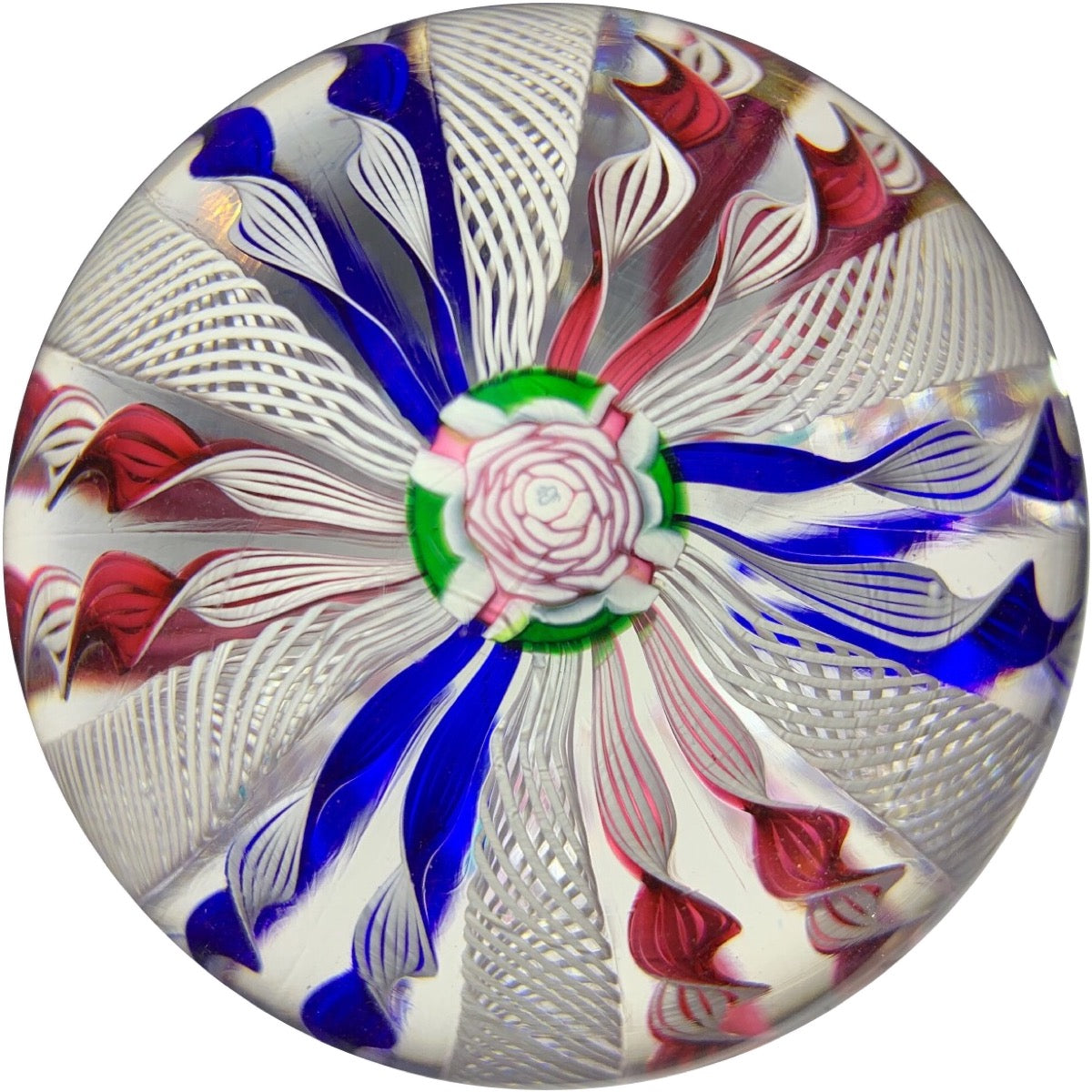 Cape Cod Art Glass Paperweight Ribbon Crown with Rose Cane