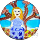 Christina Callahan Glass Art Paperweight Large Murrine Woman in Blue in Rose Garden