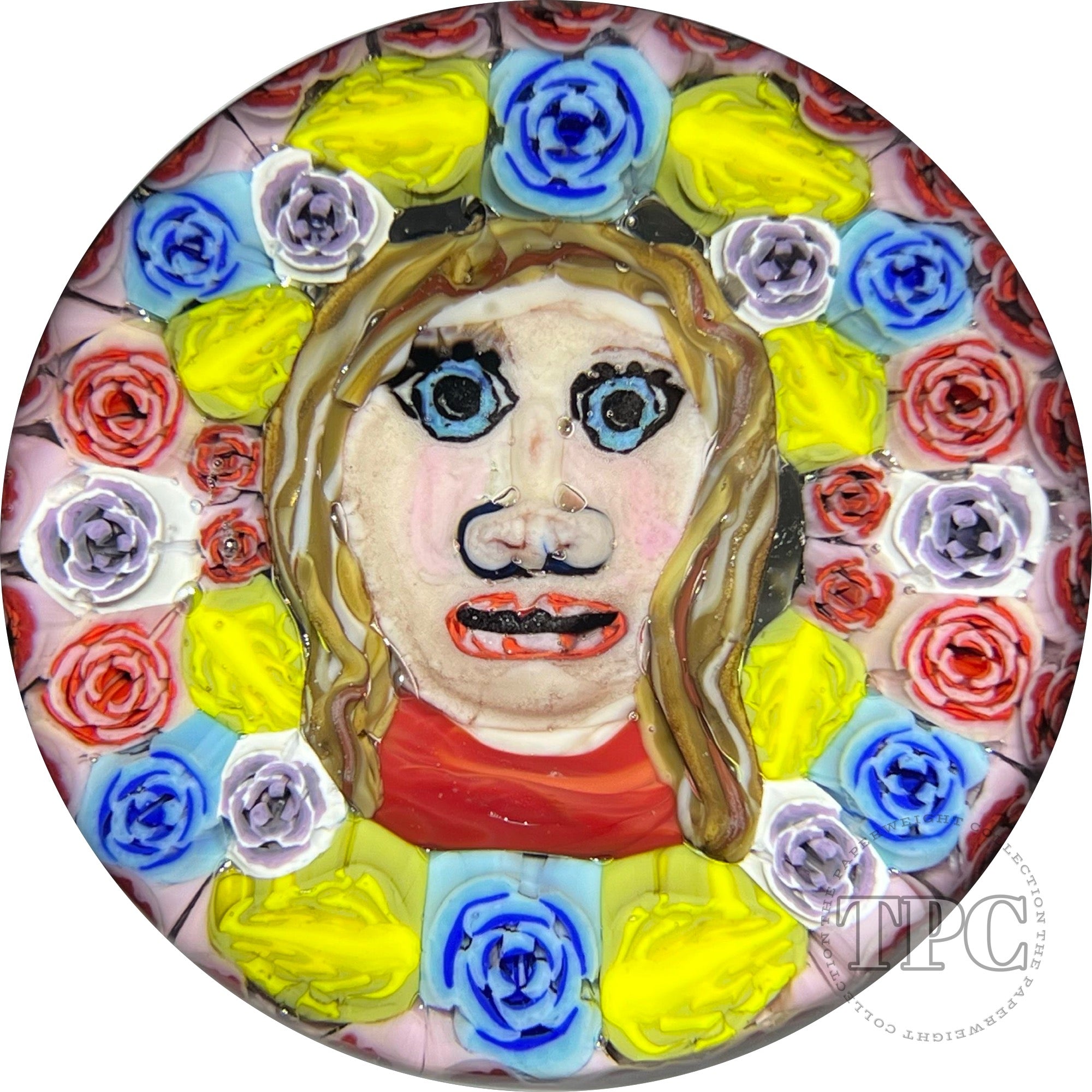 Christina Callahan Glass Art Paperweight Carved Figural Murrine Woman in Red with Roses