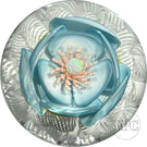 Jared DeLong Glass Art Paperweight Flamework Blue Blossom with Opal over Upset White Muslin Lace
