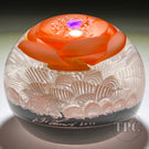 Jared DeLong Glass Art Paperweight Flamework Orange Blossom with Opal over Upset White Muslin Lace