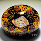 Christina Callahan Glass Art Paperweight Concentric Figural Murrine Regal Lion and Roses