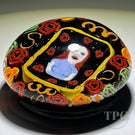 Christina Callahan Glass Art Paperweight Detailed Murrine Woman with Red Hair in Blue with Roses