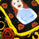 Christina Callahan Glass Art Paperweight Detailed Murrine Woman with Red Hair in Blue with Roses