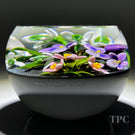 Cathy Richardson 2022 Glass Art Paperweight Flamework Violet & Snowdrop Flowers on Midnight Blue Ground 1 of 1