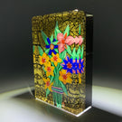 Mickael Hingant 2020 Flamework Flowers on Gold Leaf Plaque Cold-Work by Jim Poore