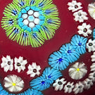 Drew Ebelhare 1996 Glass Art Paperweight Interlaced Trefoil Millefiori Garland on Opaque Red Ground