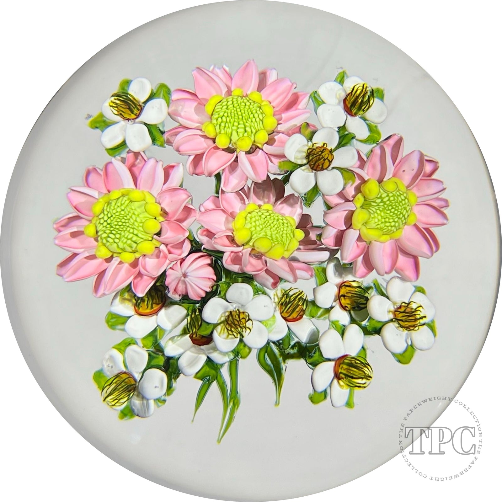 Ken Rosenfeld 2022 Glass Art Paperweight Flamework Pink Daisy Bouquet