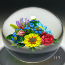 Ken Rosenfeld 2022 Glass Art Paperweight Flamework Flower Bouquet with Daisies & Pink Rose