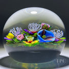 Ken Rosenfeld 2022 Glass Art Paperweight Flamework Morning Glory and Columbine Bouquet with Pink Clichy Roses