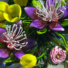 Ken Rosenfeld 2022 Glass Art Paperweight Flamework Morning Glory and Columbine Bouquet with Pink Clichy Roses