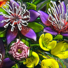 Ken Rosenfeld 2022 Glass Art Paperweight Flamework Morning Glory and Columbine Bouquet with Pink Clichy Roses