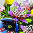 Ken Rosenfeld 2022 Glass Art Paperweight Flamework Morning Glory and Columbine Bouquet with Pink Clichy Roses