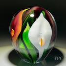 Peter Raos 2005 Glass Art Paperweight Tourchwork Three Color Calla Lilies