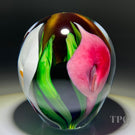 Peter Raos 2005 Glass Art Paperweight Tourchwork Three Color Calla Lilies