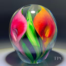 Peter Raos 2005 Glass Art Paperweight Tourchwork Three Color Calla Lilies