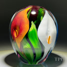 Peter Raos 2005 Glass Art Paperweight Tourchwork Three Color Calla Lilies