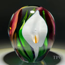 Peter Raos 2005 Glass Art Paperweight Tourchwork Three Color Calla Lilies
