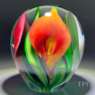 Peter Raos 2005 Glass Art Paperweight Tourchwork Three Color Calla Lilies