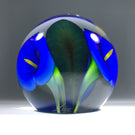 Signed Scott Bayless Lotton Studio Art Glass Blue Calla Lily Paperweight