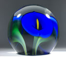 Signed Scott Bayless Lotton Studio Art Glass Blue Calla Lily Paperweight