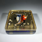 Contemporary Murano Art Glass Paperweight Lampwork Tropical Fish Block with Gold Foil