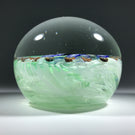 Vintage Gentile Art Glass Paperweight Millefiori Butterfly on Mottled Green Ground