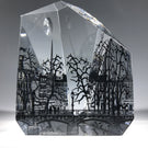 Modern Baccarat Art Glass Paperweight Sculpture Faceted Paris Lovers River Seine