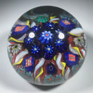 Vasart Art Glass Paperweight Lampwork Radial Millefiori & Ribbon Twists on Opaque Red Ground