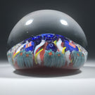 Vasart Art Glass Paperweight Lampwork Radial Millefiori & Ribbon Twists on Opaque Red Ground